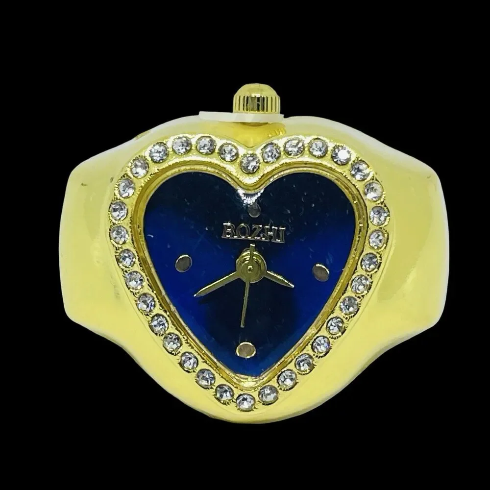 BOZHI Ring Watch Gold Heart Design With Crystals New